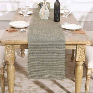 NEW Linen GREY Striped Table Runner 13 x 95 HARORBAY, RUSTIC DESIGN, Washable